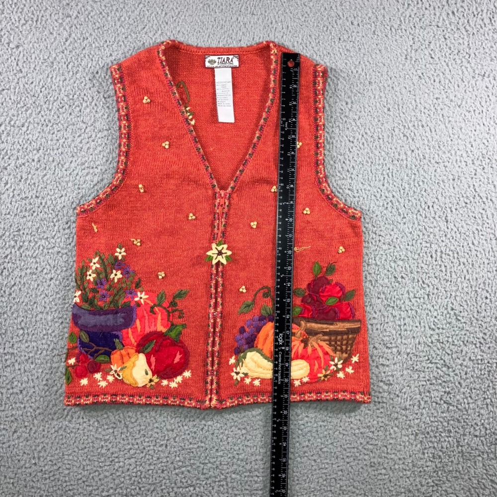 Vintage Tiara Int Vest Women Medium Fall Harvest Pumpkin Grandma Peasant Retro - Picture 5 of 8